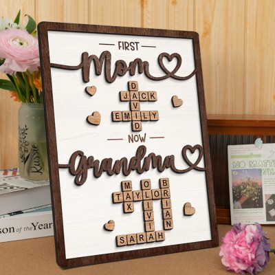 Custom Crossword Puzzle Family Scrabble Tile Name Wood Sign For Mom Grandma Christmas Anniversary Keepsake Gift