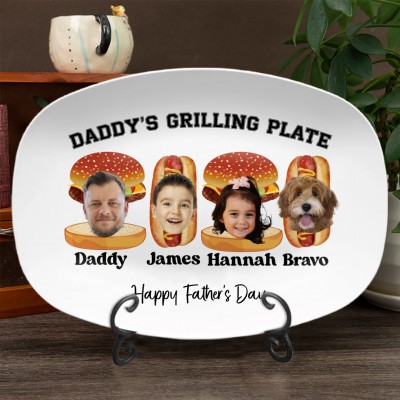 Personalized Daddy's Grilling BBQ Plate With Kids Photo and Names Father's Day Funny Gift