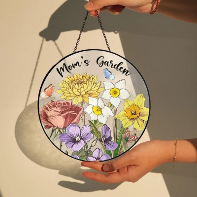Custom Mom's Garden Birth Month Flower Stain Glass Suncatcher For Mom Grandma Gift