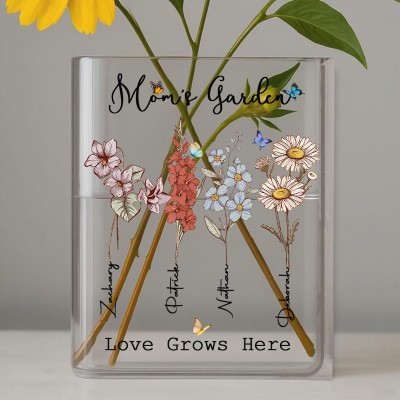 Personalized Mom's Garden Birth Month Flower Book Vase With Kids Name For Mom Grandma Christmas Gift