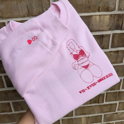 Custom Embroidered Portrait Photo Outline Sweatshirt For Couple Boyfriend Anniversary Valentine Gift Idea