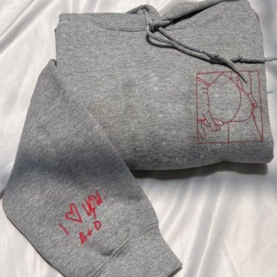 Custom Embroidered Outline Photo Spicy Hoodie Sweatshirt For Boyfriend Anniversary Valentine Surprise Gift