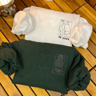 Custom Embroidered Outline Photo Spicy Sweatshirt For Boyfriend Anniversary Valentine Surprise Gift