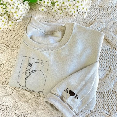 Custom Embroidered Outline Photo Spicy Sweatshirt For Boyfriend Anniversary Valentine Surprise Gift