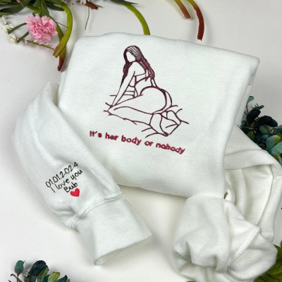 Custom Embroidered Outline Photo Spicy Sweatshirt For Boyfriend Anniversary Valentine Surprise Gift