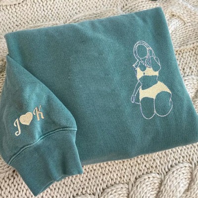Custom Embroidered Outline Photo Spicy Sweatshirt For Boyfriend Anniversary Valentine Surprise Gift