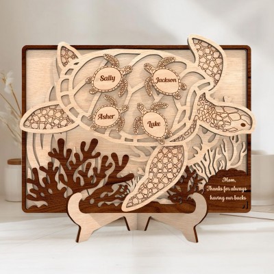 Thanks For Having Our Backs Personalized Sea Turtle Wood Sign With Kids Name for Mom or Grandma Gift
