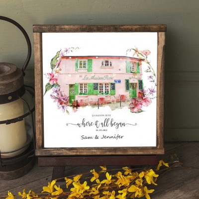 Where It All Began Custom Watercolor House Hand Painted Portrait From Photo For Valentine's Day Anniversary Gift