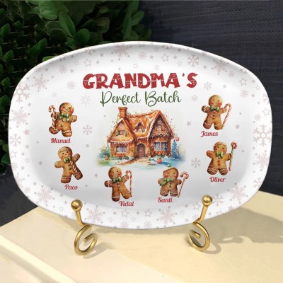 Personalized Grandma's Perfect Batch Christmas Gingerbread Family Platter With Names Gift