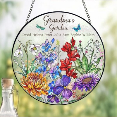 Custom Grandma's Garden Birth Flower Glass Suncatcher With Grandchildren Name For Mom Grandma Gift