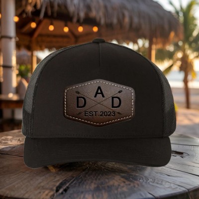 Custom Dad Leather Patch Hat With Est Year For Men Dad Father's Day Gift