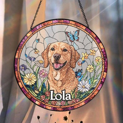 Custom Dog Portrait Memorial Suncatcher Window Hangings For Pet Lover Keepsake Gift