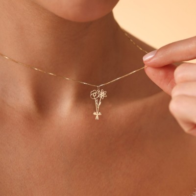 Personalized Combined Birth Month Flower Necklace For Her Mother Grandma Gift Ideas
