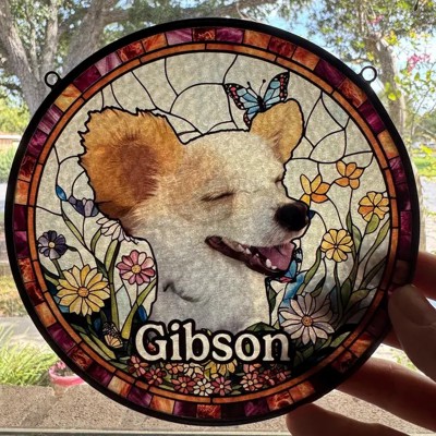 Custom Dog Portrait Memorial Suncatcher Window Hangings For Pet Lover Keepsake Gift