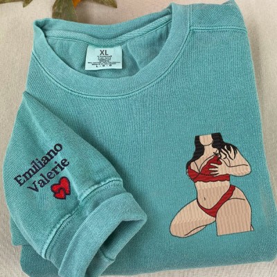 Custom Embroidered Outline Photo Spicy Sweatshirt For Boyfriend Anniversary Valentine Surprise Gift