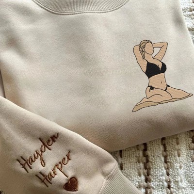 Custom Embroidered Outline Photo Spicy Sweatshirt For Boyfriend Anniversary Valentine Surprise Gift