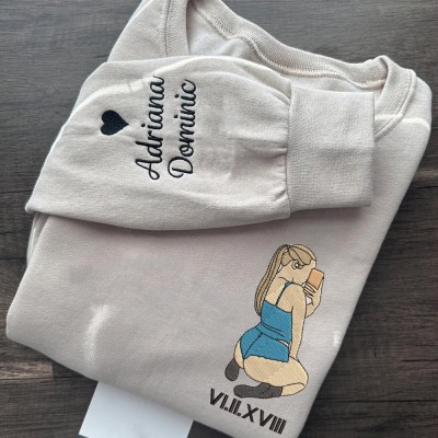 Custom Embroidered Outline Photo Spicy Sweatshirt For Boyfriend Anniversary Valentine Surprise Gift