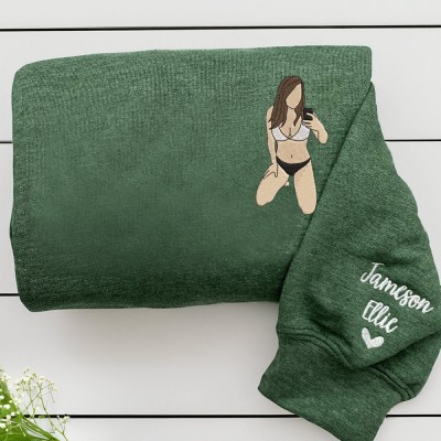 Custom Embroidered Outline Photo Portrait Spicy Sweatshirt For Boyfriend Couple Anniversary Valentine Surprise Gift
