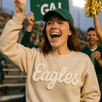Game Day Custom Chenille Yarn Embroidered Team Sport Sweatshirt Fuzzy Letter School Spirit Shirt Christmas Gift