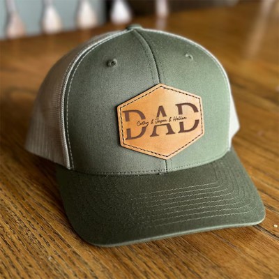Custom Dad Leather Patch Hat With Kids Name For Men Dad Father's Day Gift