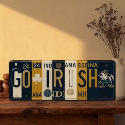 Go Irish License Plate Sign – Notre Dame Fighting Irish Wall Art Game Day Decor Christmas Gift
