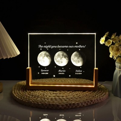 Personalized Mom Moon Phase Night Light For Mother's Day Gift The Day You Became My Mom