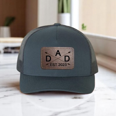 Custom Dad Leather Patch Hat With Est Year For Men Dad Father's Day Gift