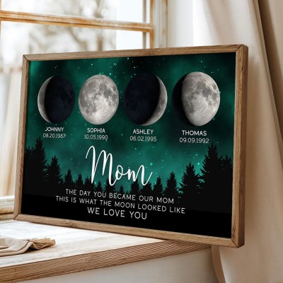The Day You Became Mom Moon Phase Frame By Date Gift For Mother's Day