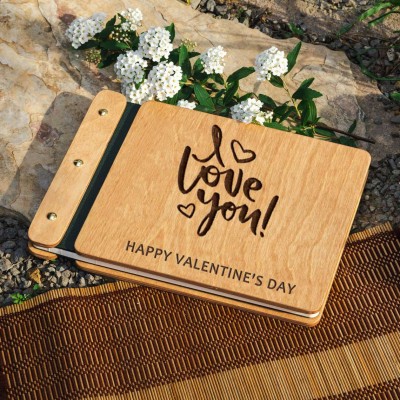 Our Wooden Adventure Book Personalized Leather Photo Album For Valentine's Day Anniversary Gift Ideas