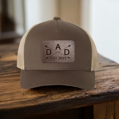 Custom Dad Leather Patch Hat With Est Year For Men Dad Father's Day Gift