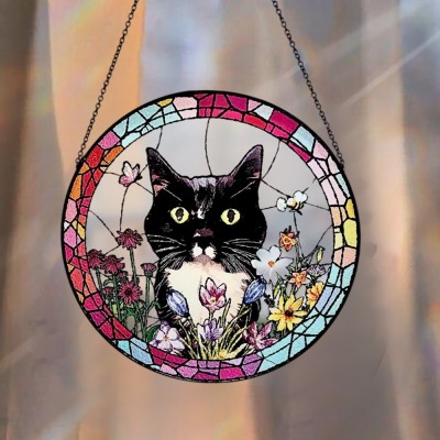Custom Cat Portrait Memorial Suncatcher Window Hangings For Pet Lover Keepsake Gift