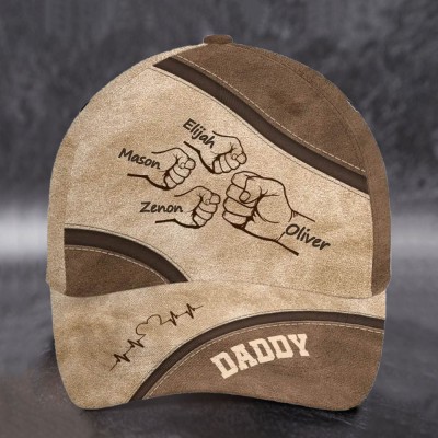 Personalized Fist Bump Cap with Kids Names For Dad Grandpa Father's Day Gift