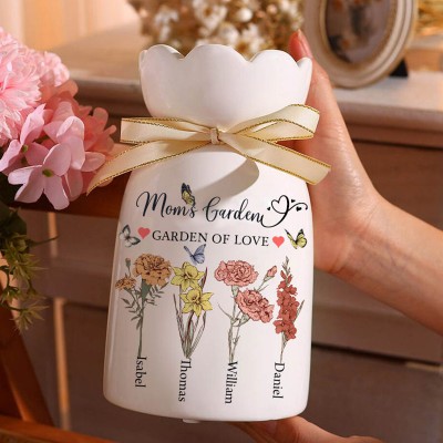 Personalized Mom's Garden Birth Month Flower Vase with Kids Name For Mom Grandma Birthday Mother's Day Gift