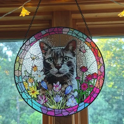 Custom Cat Portrait Memorial Suncatcher Window Hangings For Pet Lover Keepsake Gift