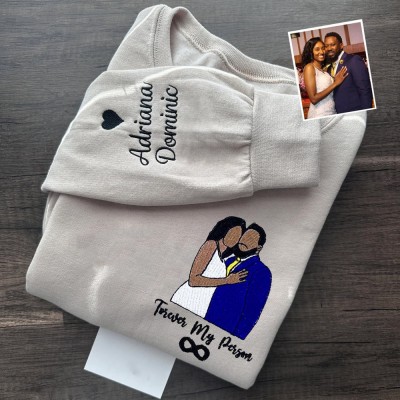 Custom Embroidered Portrait from Photo Sweatshirt For Couple Wedding Anniversary Gift