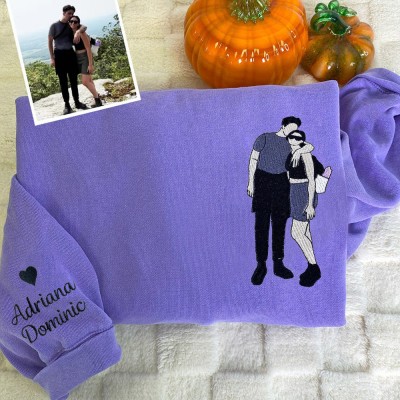 Custom Embroidered Portrait from Photo Sweatshirt Anniversary Valentine's Day Gift For Girlfriend Boyfriend