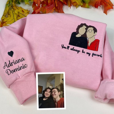 Custom Embroidered Portrait from Photo Sweatshirt Anniversary Valentine Gift For Girlfriend Boyfriend