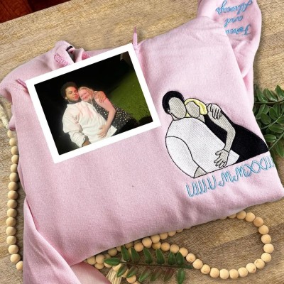 Custom Embroidered Portrait from Photo Sweatshirt Anniversary Valentine Gift For Girlfriend Boyfriend
