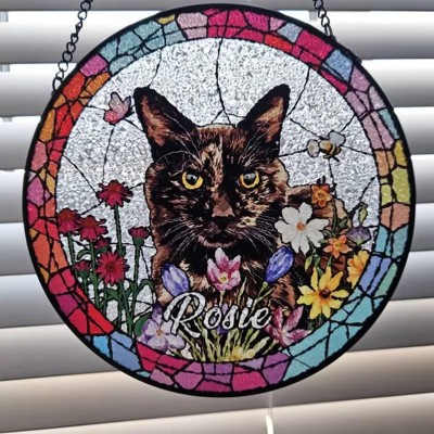 Custom Cat Portrait Memorial Suncatcher Window Hangings For Pet Lover Keepsake Gift
