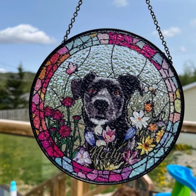 Custom Dog Portrait Memorial Suncatcher Window Hangings For Pet Lover Keepsake Gift