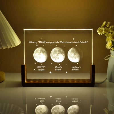 Personalized Mom Moon Phase Night Light For Mother's Day Gift The Day You Became My Mom