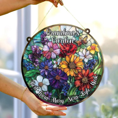 Custom Grandma's Garden Birth Month Flower Stain Glass Suncatcher For Mom Grandma Mother's Day Gift