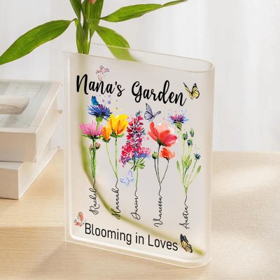 Personalized Nana's Garden Birth Month Flower Acrylic Book Vase With Kids Name For Mom Grandma Mothers Day Gift