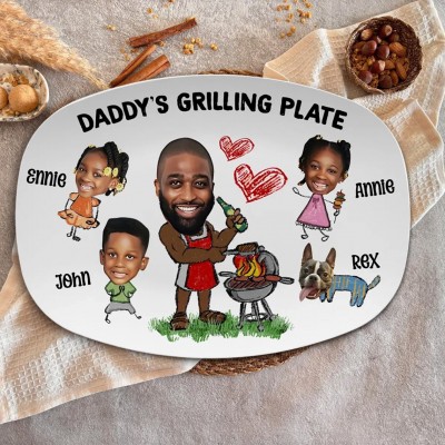 Custom Daddy's Grilling Plate with Kids Names and Photo for Dad Father's Day Funny Gift