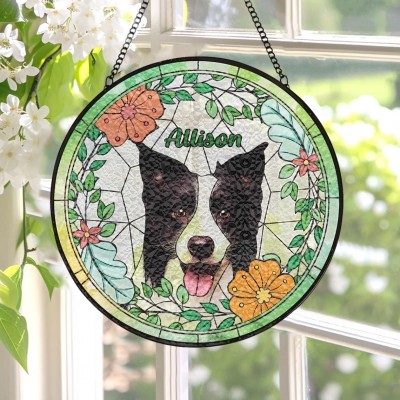 Custom Dog Portrait Memorial Suncatcher Window Hangings For Pet Lover Keepsake Gift