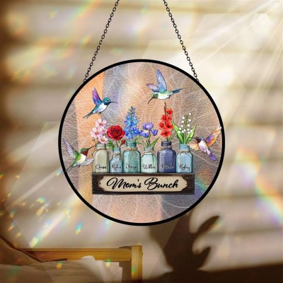 Personalized Mother's Day Birth Flower Suncatcher With Kids Name Mom's Bunch Gift