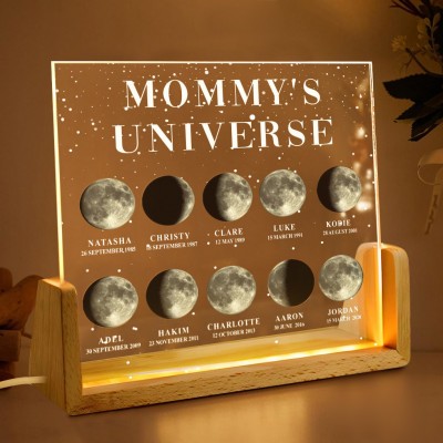 Custom Moon Phase Night Light By Date For Mother's Day Gift Mommy's Universe