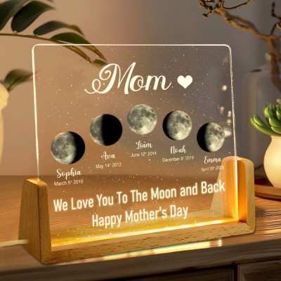 Custom Moon Phase Night Light By Date For Mother's Day Gift The Day You Became Mom