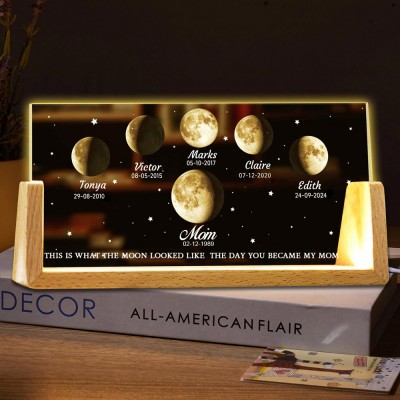 Custom Moon Phase Night Light By Date For Mother's Day Gift The Day You Became Mom