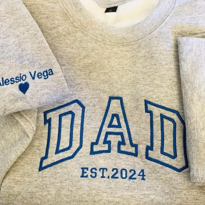 Custom Embroidered Dad Sweatshirt With Kids Name On Sleeve For Dad Papa Father's Day Gift